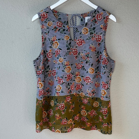 CAbi Tops - CAbi Penelope Mixed Print Striped Floral Sleeveless Top Style 5354 Size L